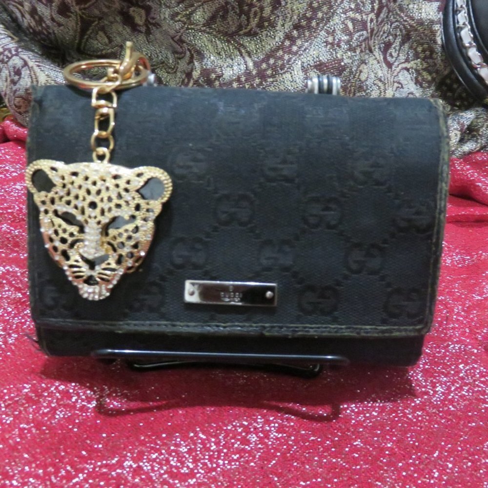 Gucci Guccissima Black Monogram Canvas Compact Bifold Logo Wallet